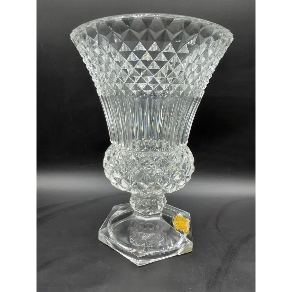 Vintage Val St Lambert Crystal Medici Vase Belgium Pedestal Urn 9.25” Label